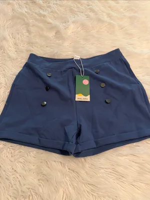 HALARA Blue High-Waist Double-Button Shorts size L more like M inseam 3” thumbnail 6