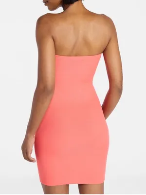 No Boundaries Strapless Coral Fire Bodycon Mini Tube Dress thumbnail 3