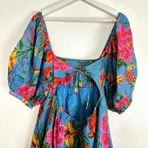 FARM RIO Toucans Garden Midi Dress in Blue Size Small thumbnail 7