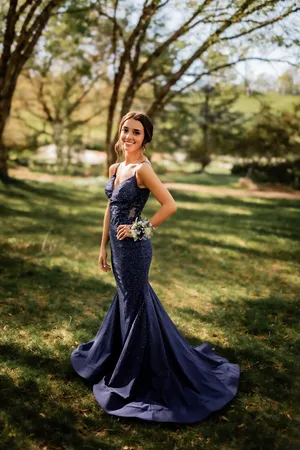 Sherri Hill Prom Dress Blue Navy Backless Sparkly thumbnail 2