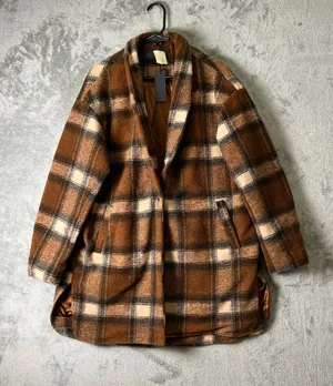 BlankNYC Evereve Wanderer Plaid Cocoon Coat Brown Oversized Shacket Large New thumbnail 1