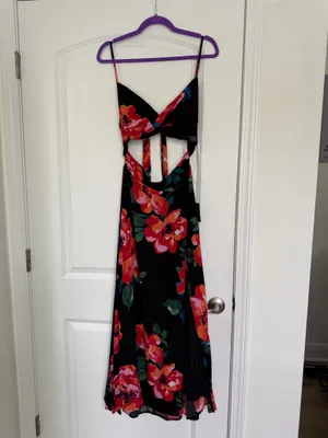 Lulus Tropical Blooms Black Floral Tie-Back Cutout Maxi Dress | NWT thumbnail 4