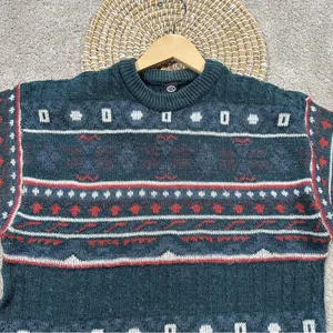 C&A Women’s Wool Blend Crewneck Sweater Grandpacore Cabin Multicolor Green L thumbnail 3