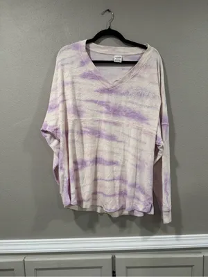 PINK Victoria's Secret Lavender Tie-Dye V-Neck Long Sleeve Terry Cloth Sweatshir thumbnail 2