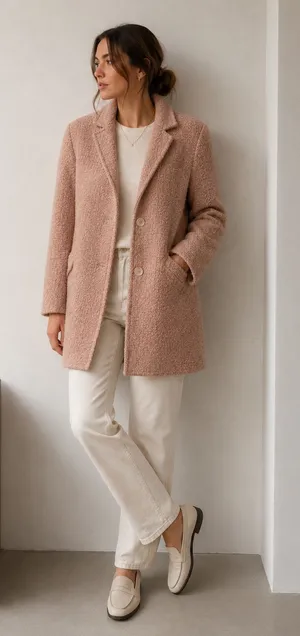 Abercrombie & Fitch Womens XS Blush Pink Boucle Coat Quiet Luxury Preppy Chic thumbnail 1