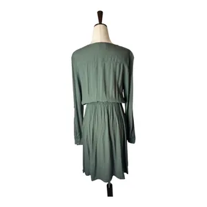 Maeve Anthropologie Dress Women XS Olive Green Faux Wrap Mini Preppy‎ Boho Retro thumbnail 4