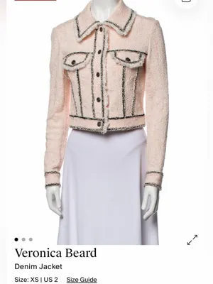 Veronica Beard Cotton Blend Pale Pink Tweed Fringed Blazer with Gray Trim S XS thumbnail 16