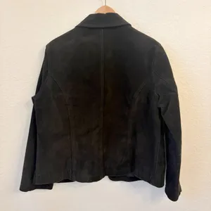 Vintage Chicos Suede Leather Jacket Large 2 Chore Pockets 90s Grunge Indie Black thumbnail 6
