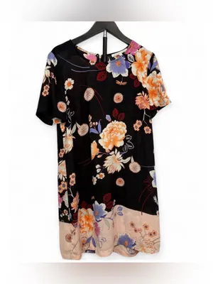Daniel Rainn Women’s Black Floral Print Accents Short Sleeve Midi Dress Size M thumbnail 2