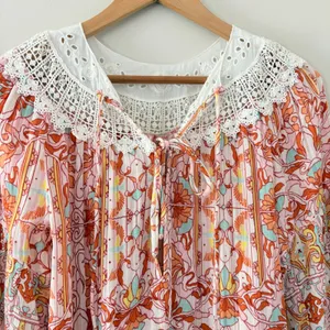 Anthropologie Lounge Dress Florence Floral Lace XS Boho Tiered Puff Sleeve thumbnail 7