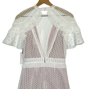 NEW Saylor Luka Mini Dress Women's Size Small White Floral Lace High Neck Lilac thumbnail 6