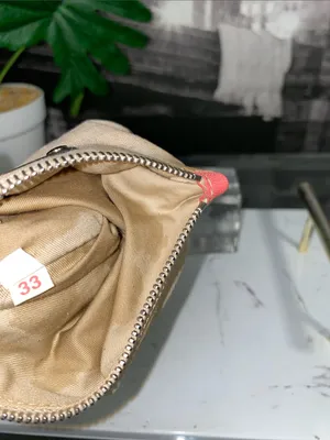Authentic Miu Miu Beige Linen Pouch with Coral Trim thumbnail 14
