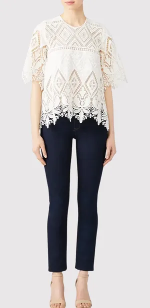 Hunter Bell Womens Top White Crochet Lace Overlay 3/4 Sleeve Blouse Size 4 thumbnail 1