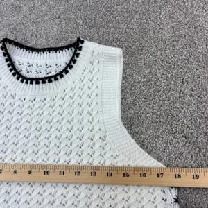 Open Knit Sweater Vest Size Small White Black‎ Contrast Trim Sleeveless Layering thumbnail 4