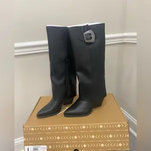Zodiac Rowena Black Knee High Boots 9M Western Buckle Block Heel NWT thumbnail 2
