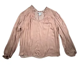 Cupcakes and Cashmere Blouse Womens‎ XL Pink Ruffle Lace Boho Button Front Top thumbnail 1