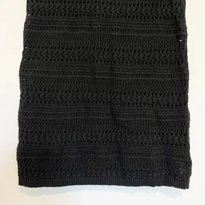 Crochet Mini Dress Size S Black Ruffle Strap Open Knit Lined Party Dark Coquette thumbnail 5