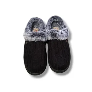 Skechers‎ BOBS Keepsakes Slippers Womens 7 Black Cable Knit Faux Fur Memory Foam thumbnail 2
