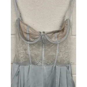 Katie May Sz Small Light Blue Tink Satin Lace Corset Wide Leg Cocktail Jumpsuit thumbnail 5