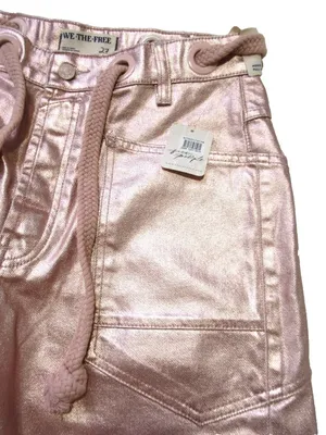 NWT We The Free People Moxie in Bubblegum Pink Metallic Barrel Jeans 27 thumbnail 7