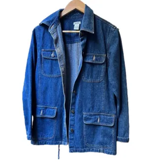 Cherokee womens denim cotton long sleeve trench car coat Size Medium with flaws thumbnail 1