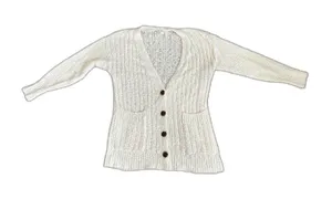 Nine West cream v-neck ribbed knit long sleeve button front cardigan sweater S thumbnail 1