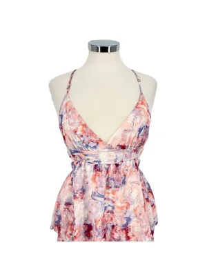 Fanco Cutout Tiered Sleeveless Maxi Dress Resortwear Pink Purple Size Medium NWT thumbnail 2