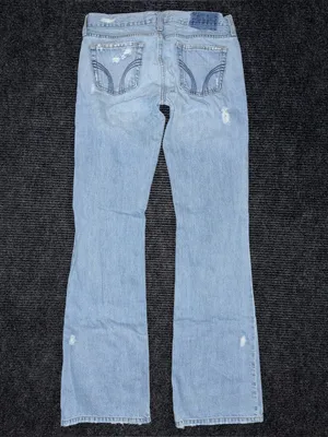 VTG Y2K Hollister Jeans Sz 5 / 29 LONG Light Wash Low Rise Distressed Flare Surf thumbnail 4