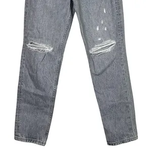 ZARA Straight Leg High Waisted Distressed Jeans Raw Hem 2 Rinsed Black #3900 thumbnail 4