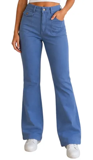 Loft Blue Utility Flare Pants High Rise Stretch Size 29 P Minimalist Coastal‎ thumbnail 1