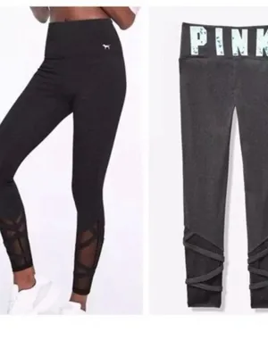 Victoria Secret Pink Yoga Strap Ankle Leggings Woman’s Grey Size Large thumbnail 2
