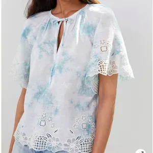 ANTHROPOLOGIE embroidered tie-dye blouse Size‎ Large thumbnail 1