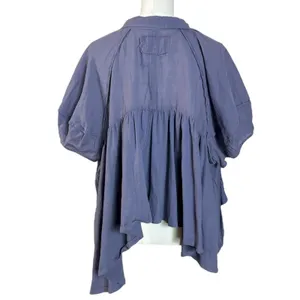 Free People Bohemian Billowy Oversized Sunray Babydoll Top Blue Granite XL thumbnail 9