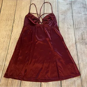 Auden Satin Babydoll Lingerie‎ Slip Dress Women's Size Large Strappy Burgundy thumbnail 3