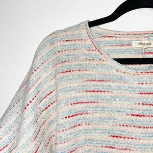 Madewell Puff Sleeve Textured Cream & Multicolor Striped Knit Top thumbnail 3