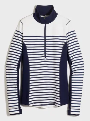 New Balance for J.Crew Navy Stripe 1/4Zip Performance Pullover Women’s Size S thumbnail 1