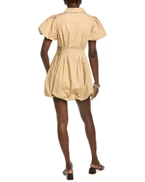 Olivaceous Button Down Tan Bubble Skirt Mini Dress thumbnail 2