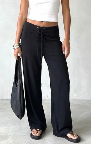 Princess Polly Raymonde Pants 6 Black Minimalist Linen Soft Girl Trendy Chic thumbnail 1