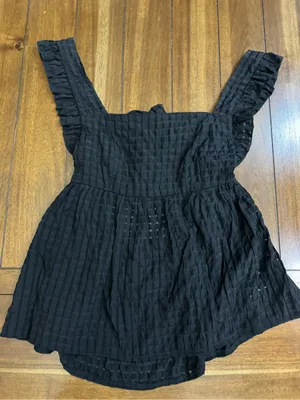 SHEIN Black Smocked Babydoll Top Ruffle Straps Tie-Back Boho Chic Size XL (12) thumbnail 3