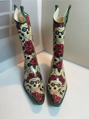 Corkys Edgy Skull Rose Western Cowboy Rain Boots Alternative Grunge Block Heel 8 thumbnail 13