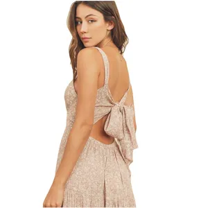 Dress Forum Los Angeles Neutral Pink Floral Tiered Boho Maxi Dress Large Cottage thumbnail 3