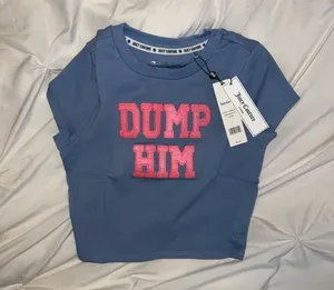 Juicy Couture Size XS Iconic Dump him baby tee cropped tshirt 2000s Y2K sterling blue thumbnail 1