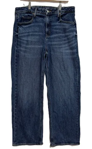 Old Navy Extra High-Rise Sky-Hi Wide Leg Jeans Dark Wash Blue Stretch‎ Size 14 thumbnail 1