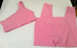 EUC Large Womens WILO Ribbed Pink set Leggings Bra Top one shoulder thumbnail 1