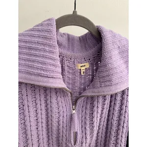 Aerie Lavender Cable Knit Quarter Zip Sweater Oversized Mock Neck Pullover thumbnail 6