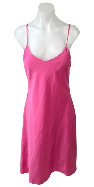 NEW Forever 21 Pink Silk Satin Spaghetti Midi Cami Camisole Slip Tank Dress M thumbnail 1