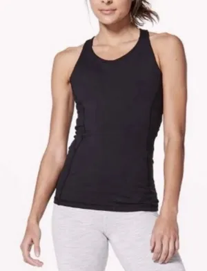 Lululemon Stash N Run Tank Top Built In Bra Size 4 Black Criss Cross Pockets thumbnail 1