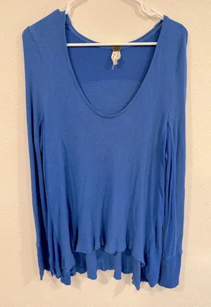 Free People We The Free Bright Blue Scoopneck Thermal Tunic Size Medium EUC thumbnail 1