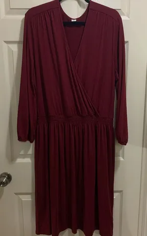 Old Navy maroon wrap dress size XXL Tall long sleeve knee length business thumbnail 1