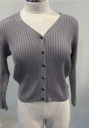 Honeydew USA Gray Ribbed up V-Neck Button Front Cardigan thumbnail 1